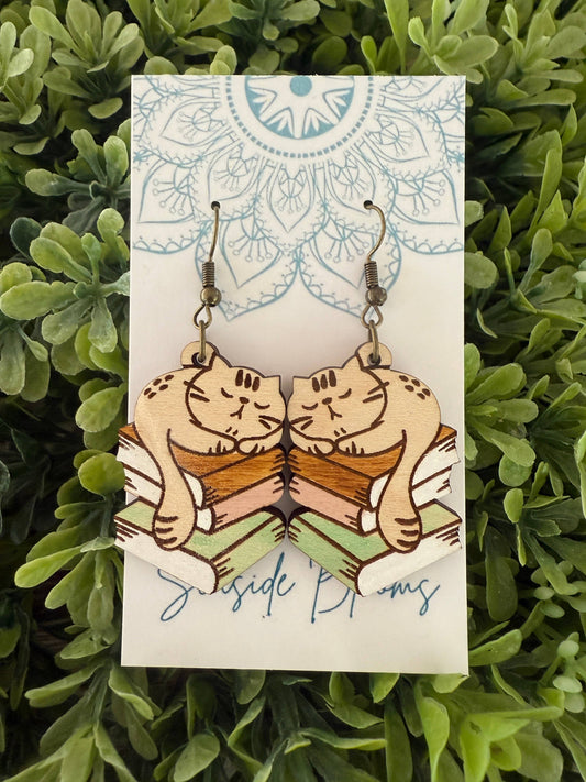 Cat Boho Hand painted lightweight maple earrings  