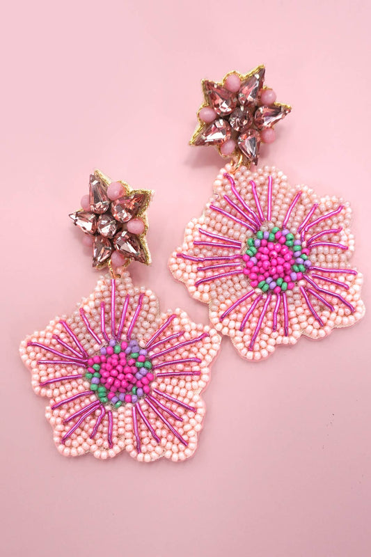 FLOWER  SEED BEADED DROP EARRINGS