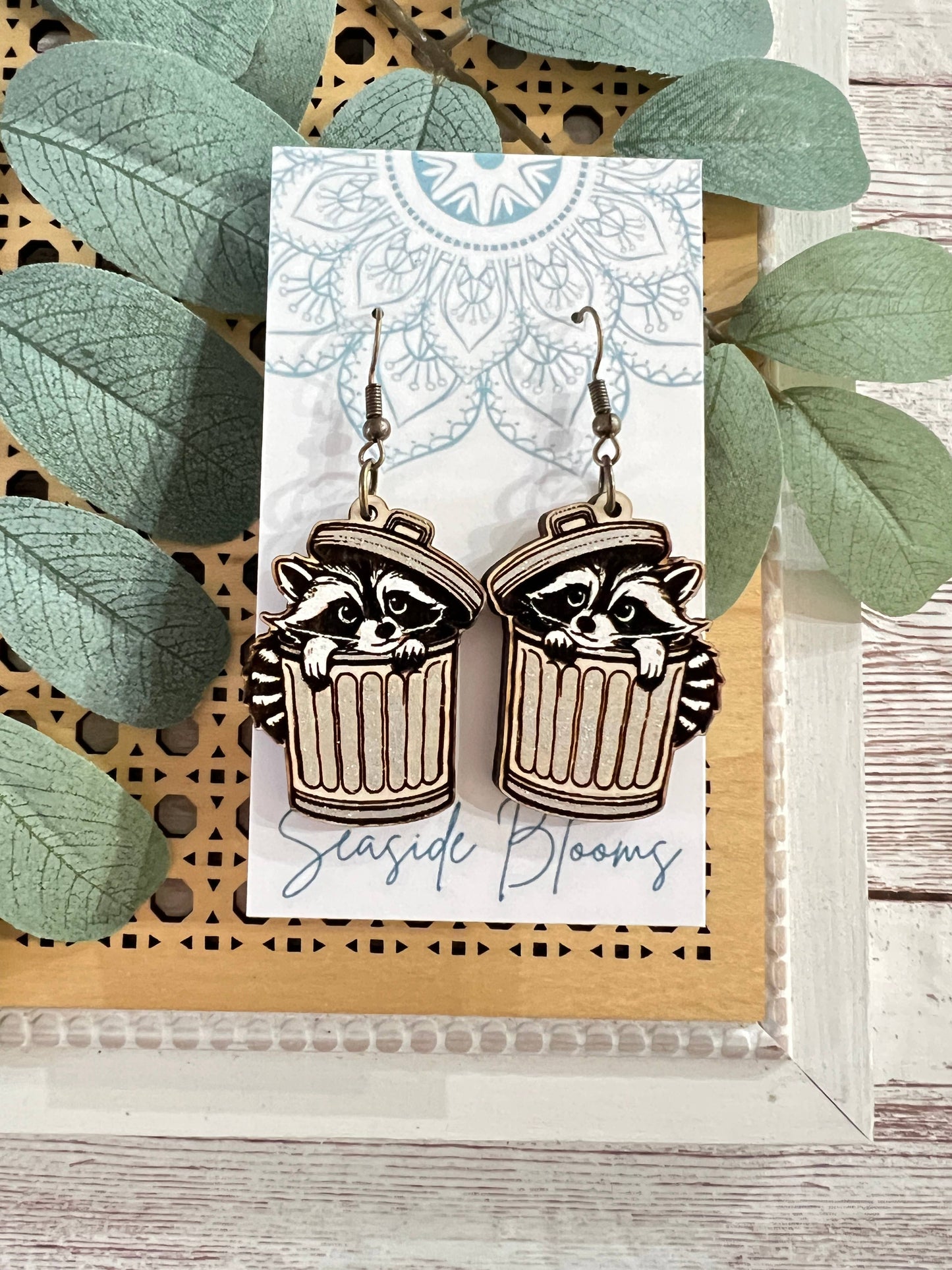 Raccoon cute hand painted lightweight maple wood 