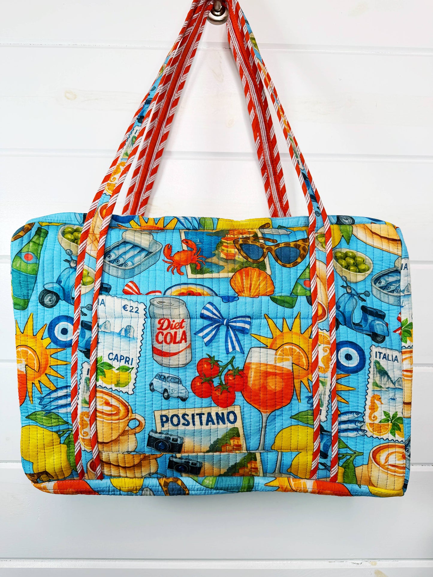 Blue Italian Getaway Handmade Quilted Weekender Duffle Bag