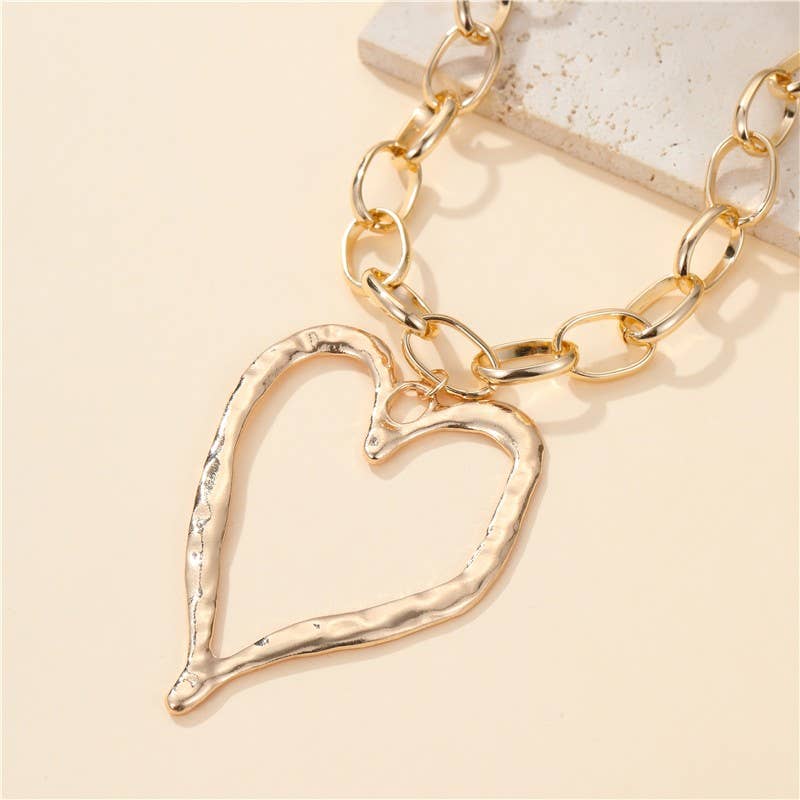 Statement Hammered Open Heart Necklace