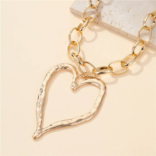 Statement Hammered Open Heart Necklace