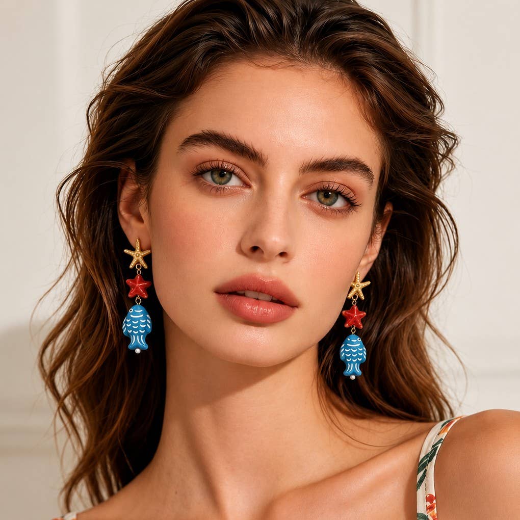 Under the Sea Ceramic Fish & Starfish Drop Earrings