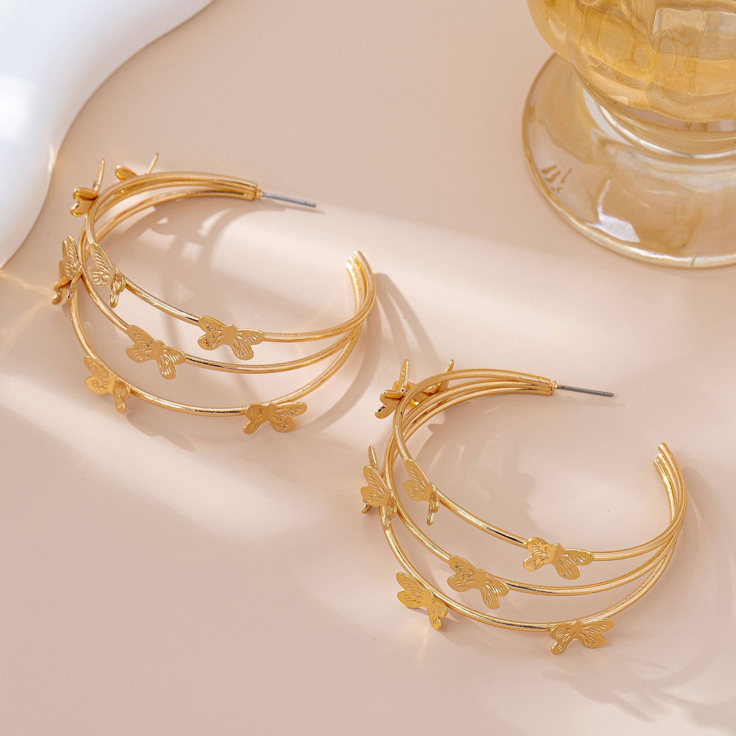 Triple Butterfly Hoop Earrings