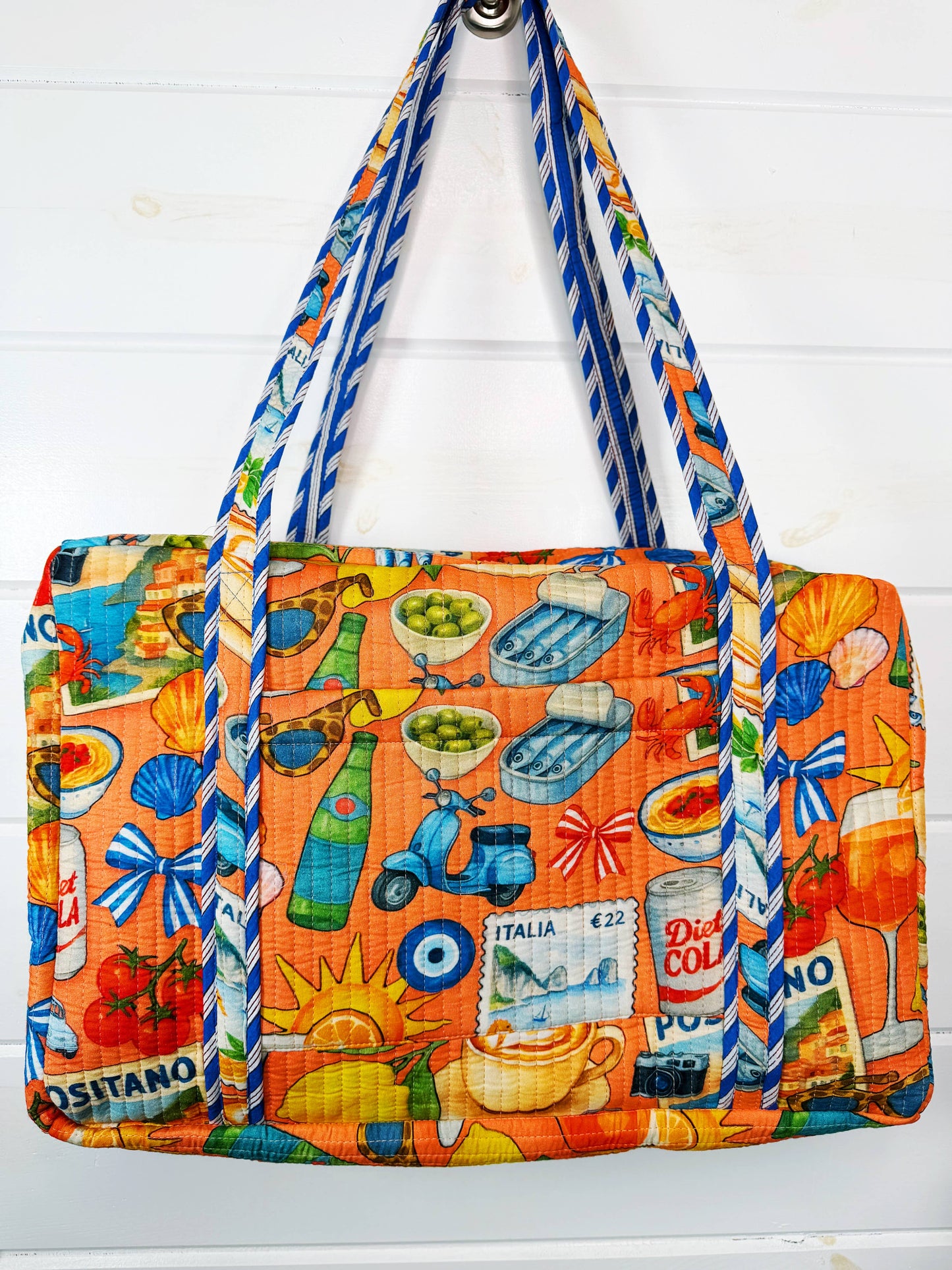 Orange Italian Getaway Quilted Weekender Duffle Bag
