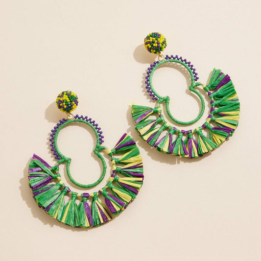 Mardi Gras Fringe Hoop Earrings