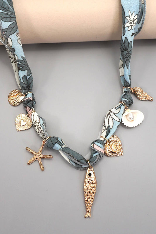 SCARF CHARM NECKLACE-FISH HEART SEASHELL CONCH