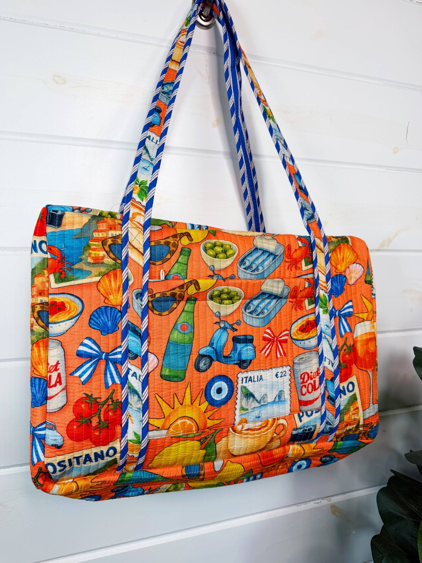 Orange Italian Getaway Quilted Weekender Duffle Bag
