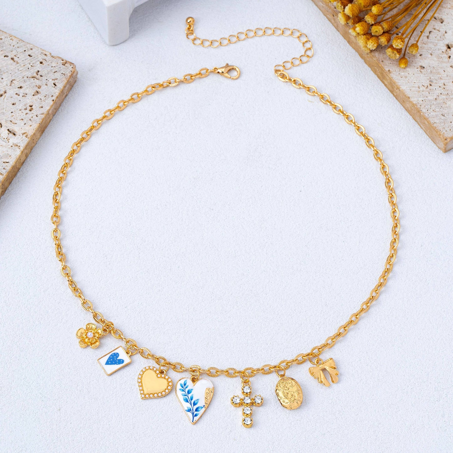 Vintage Coquette Multi-Charm Link Necklace