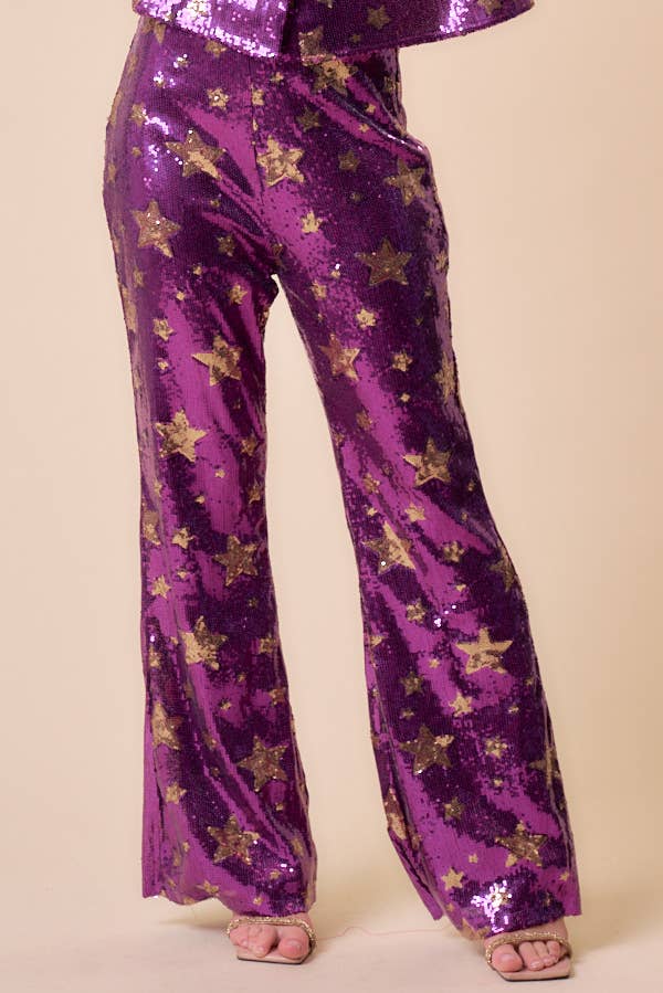 Wide Leg Star Sequin Pants