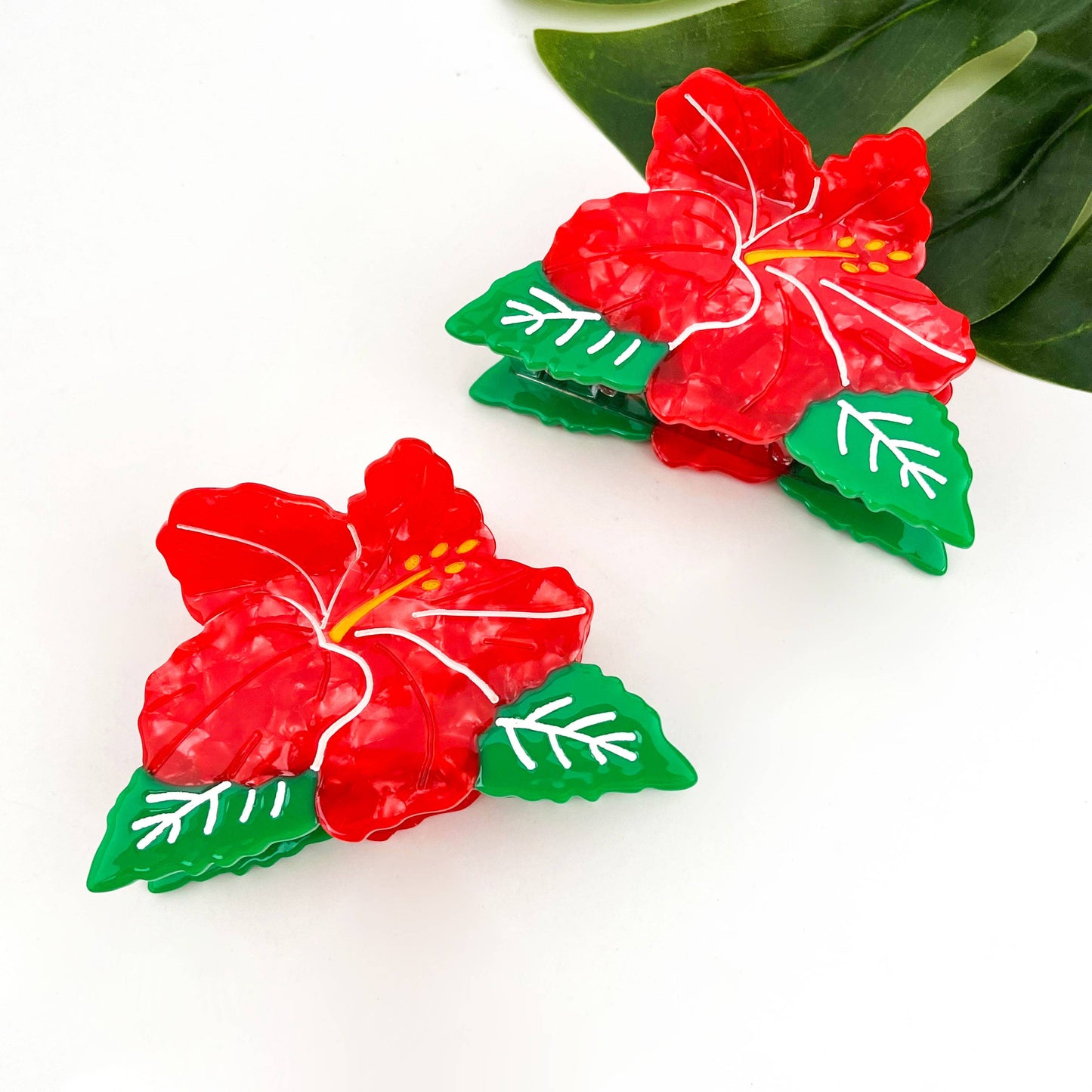 Hibiscus Flower Hair Claw Clip, Red Acetate Floral Hair Clip