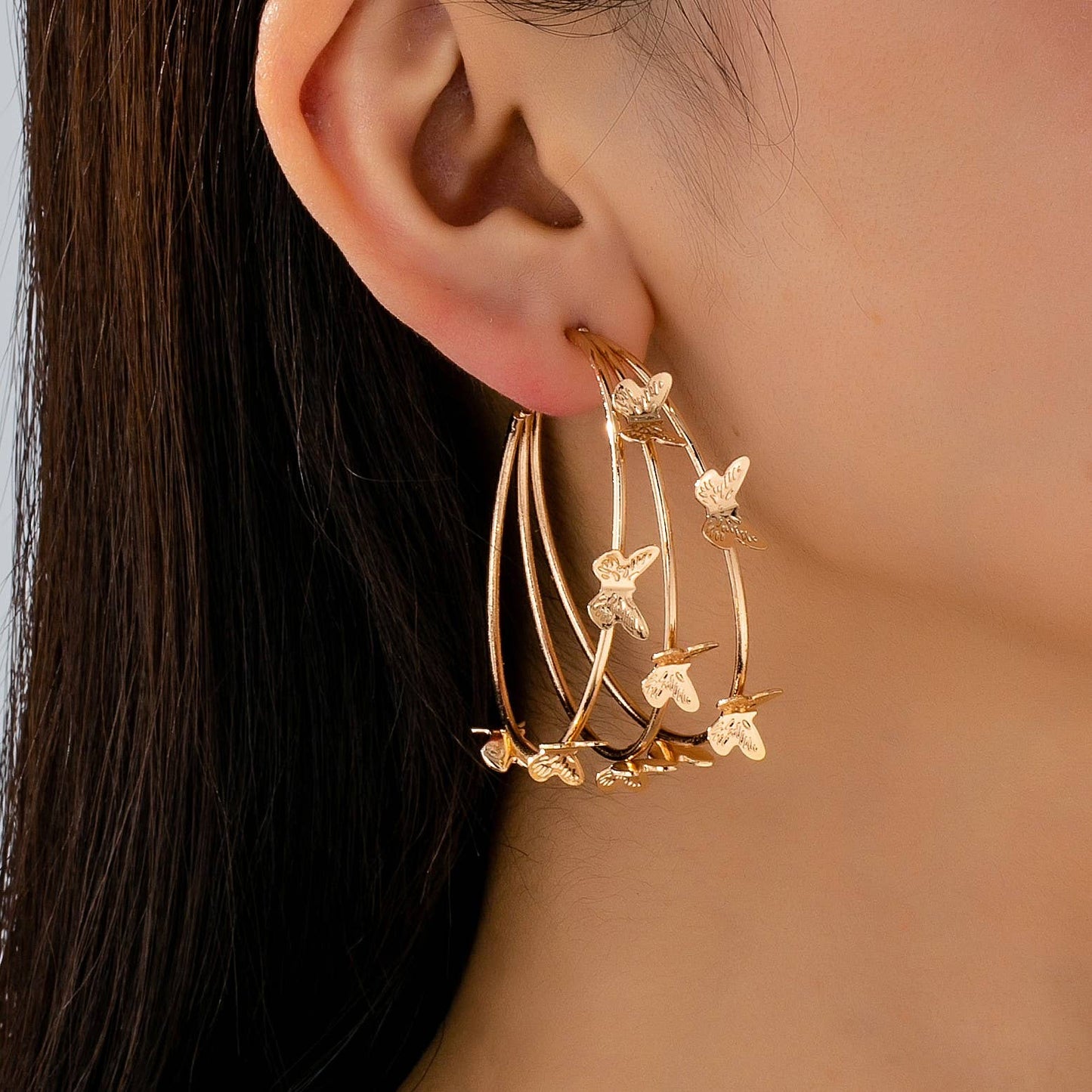 Triple Butterfly Hoop Earrings