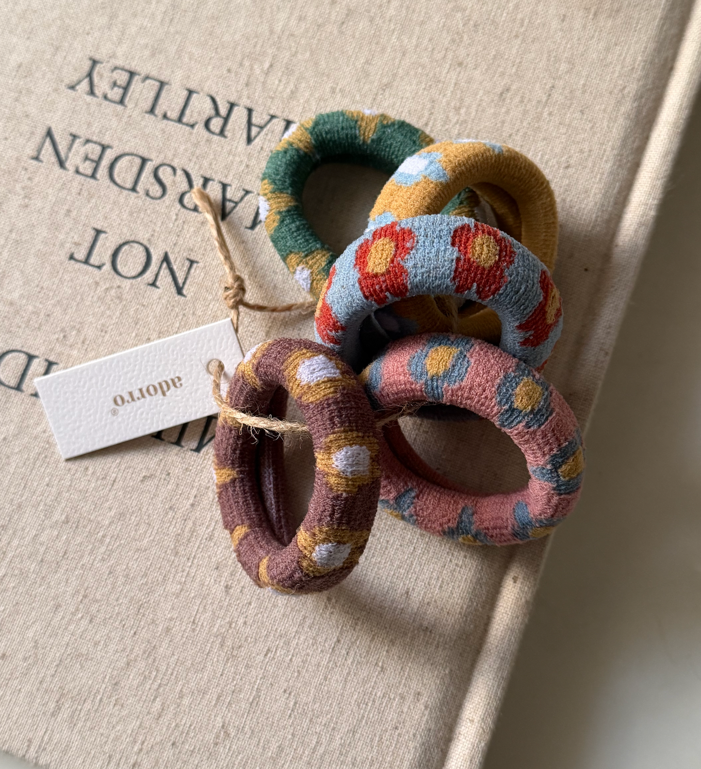 Multicolor Flower Thick Seamless Hair Ties (Set of 5)