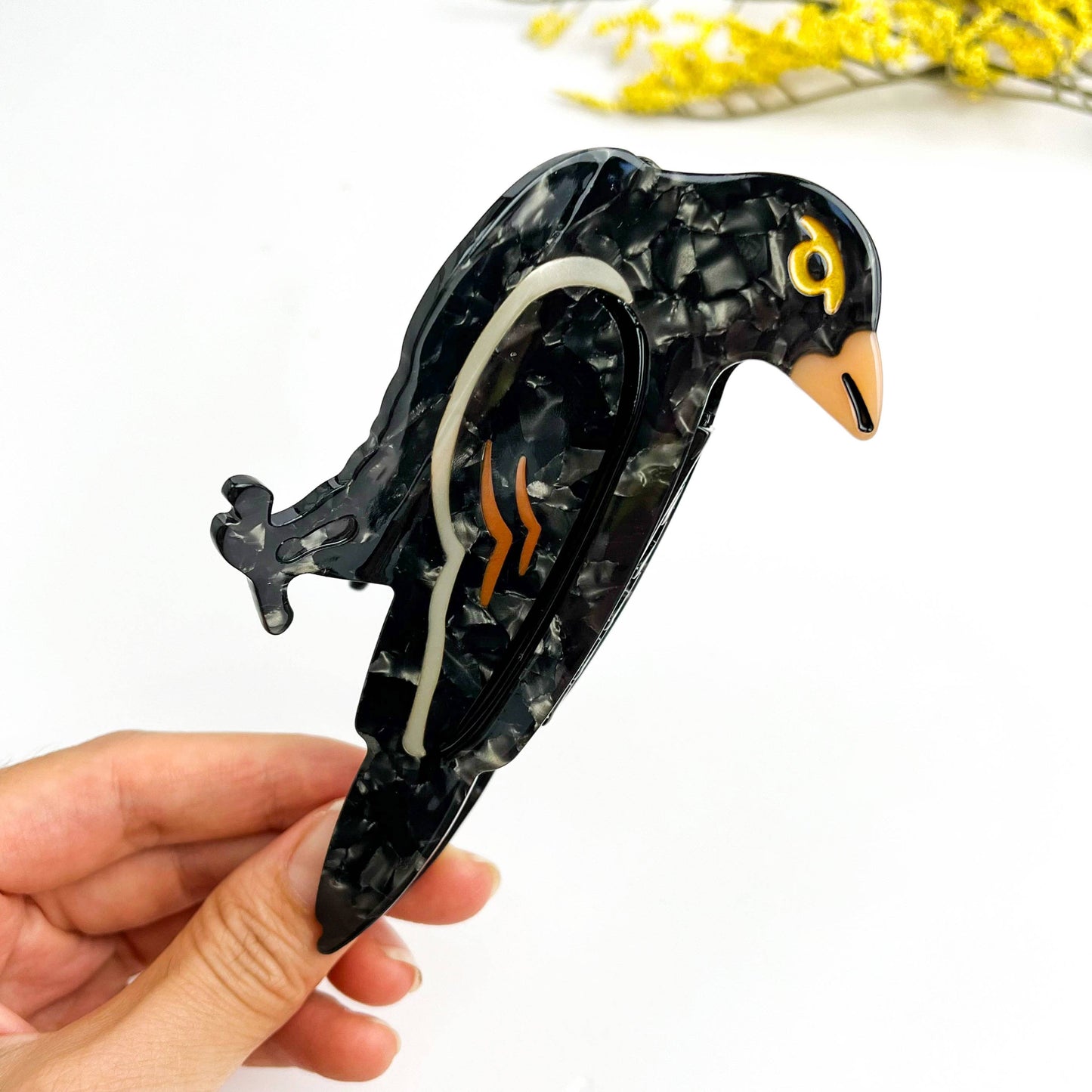 Moonlit Raven Acetate Hair Claw – Mysterious Gaze