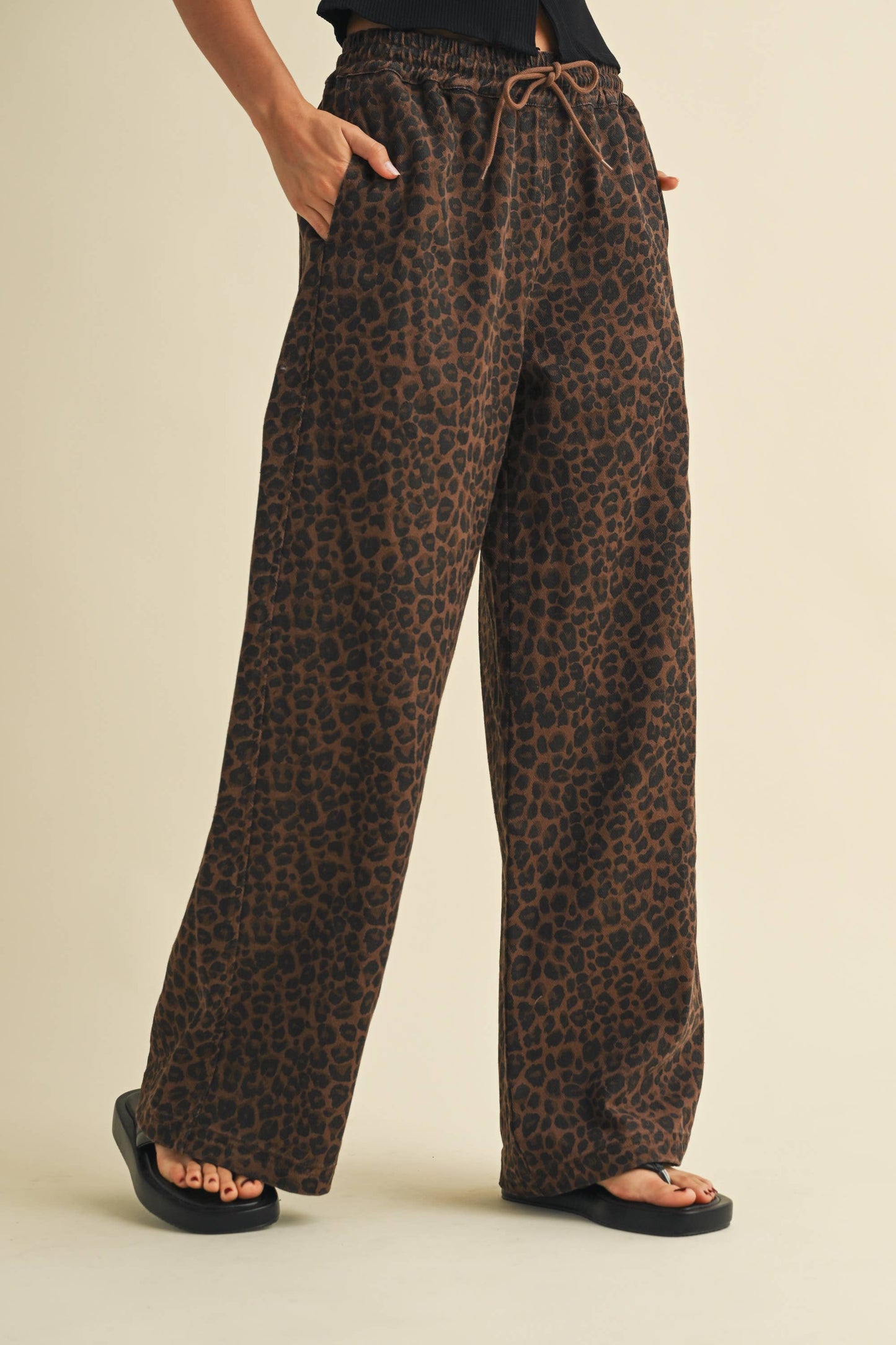 LEOPARD DENIM TRACK PANTS
