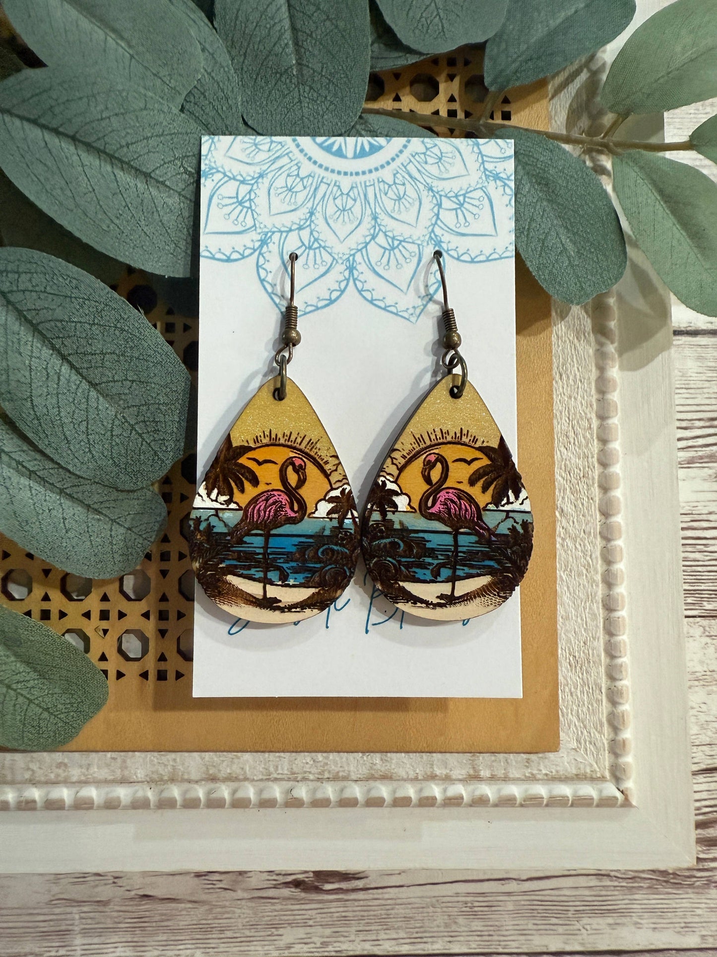 Boho handpainted lightweight maple wood earrings 