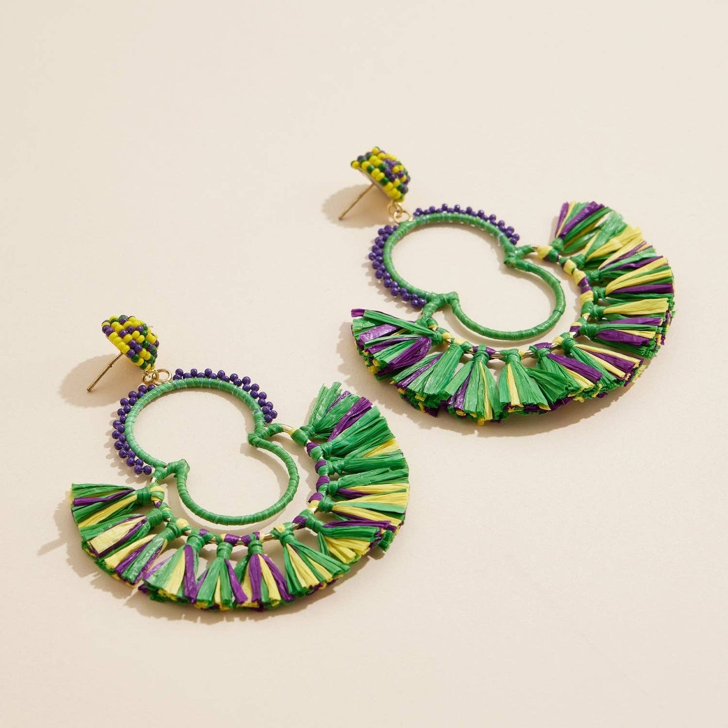 Mardi Gras Fringe Hoop Earrings