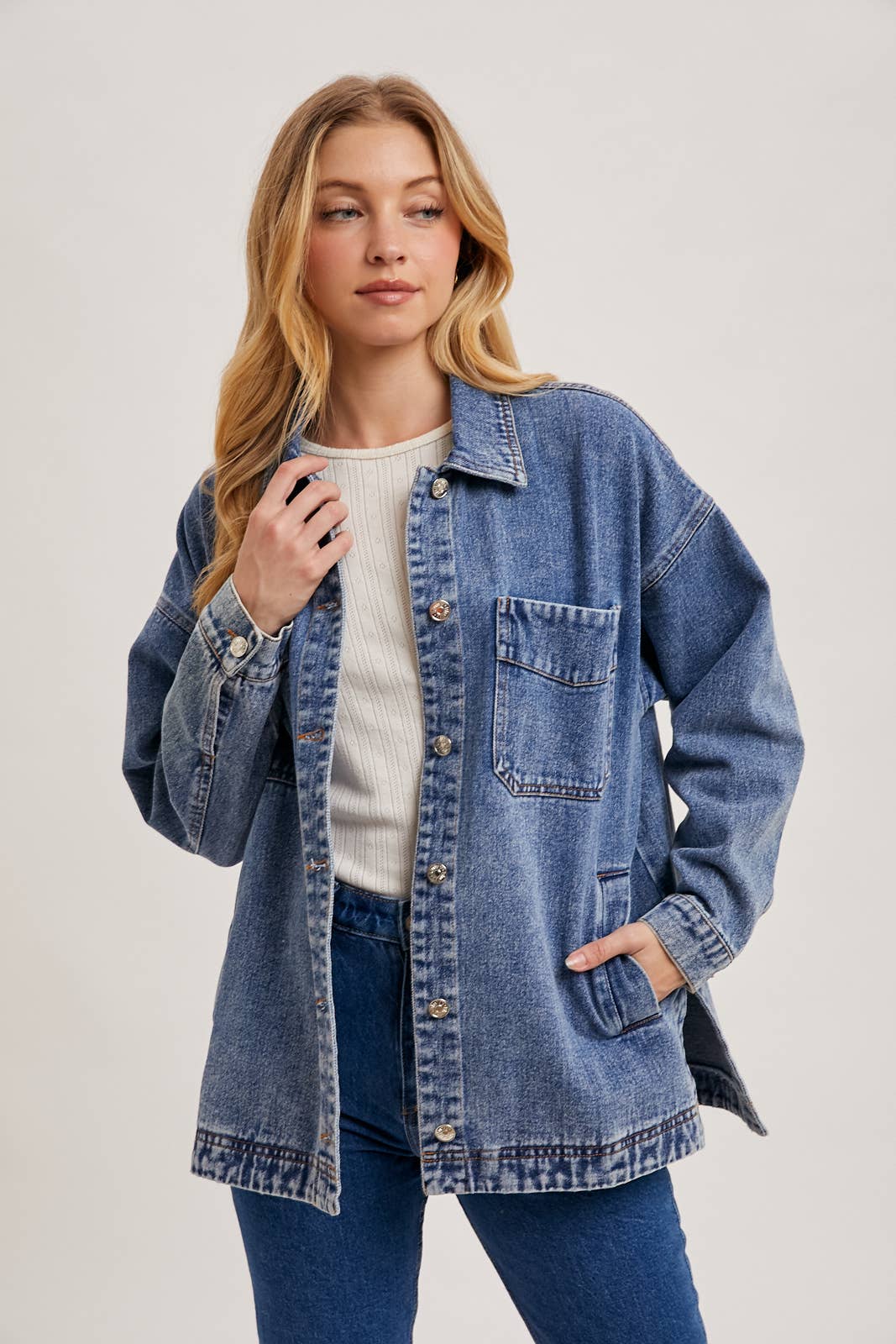 BUTTON DOWN SHIRT DENIM JACKET WITH POCKETS