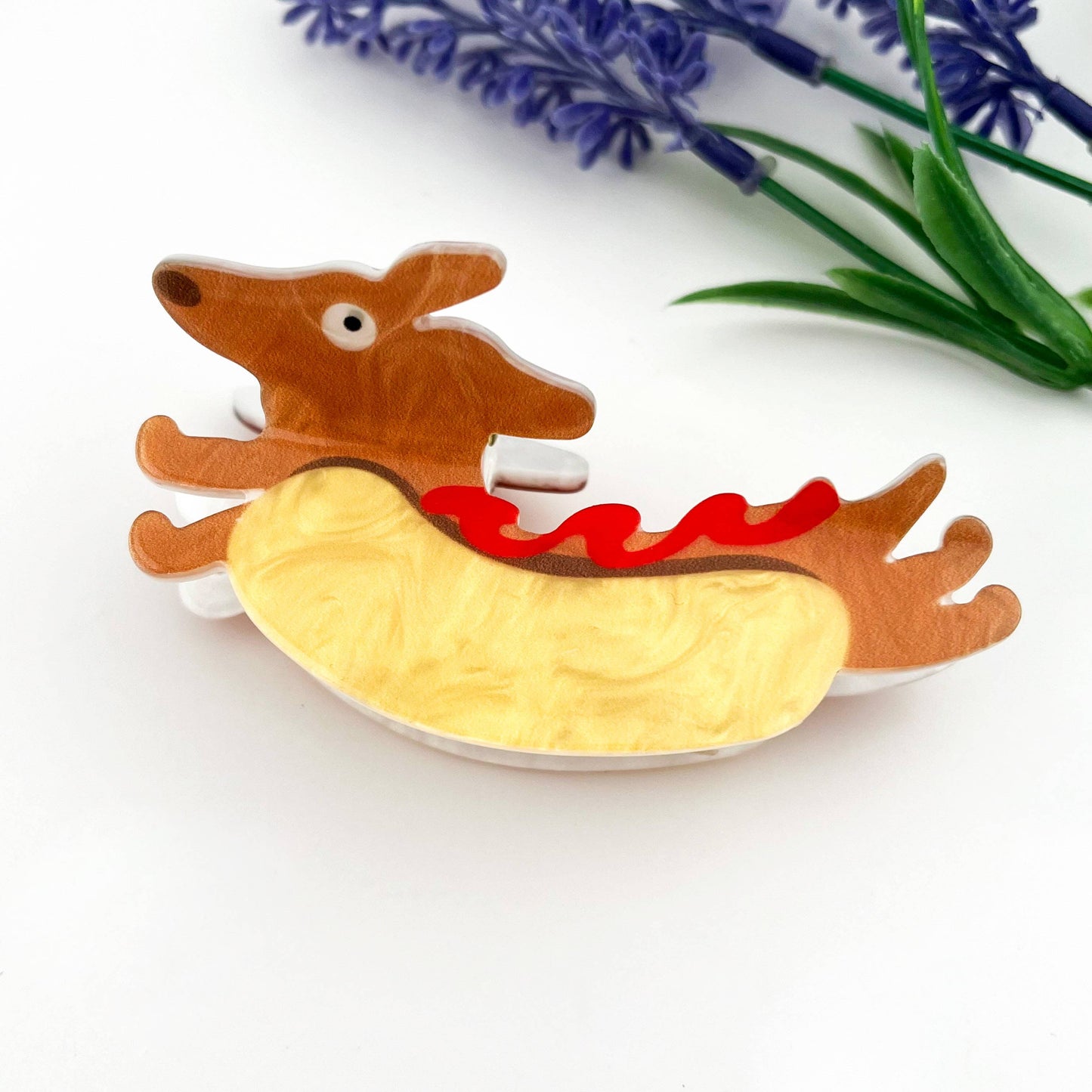 Hot Dog Dachshund Acrylic Hair Claw Clip