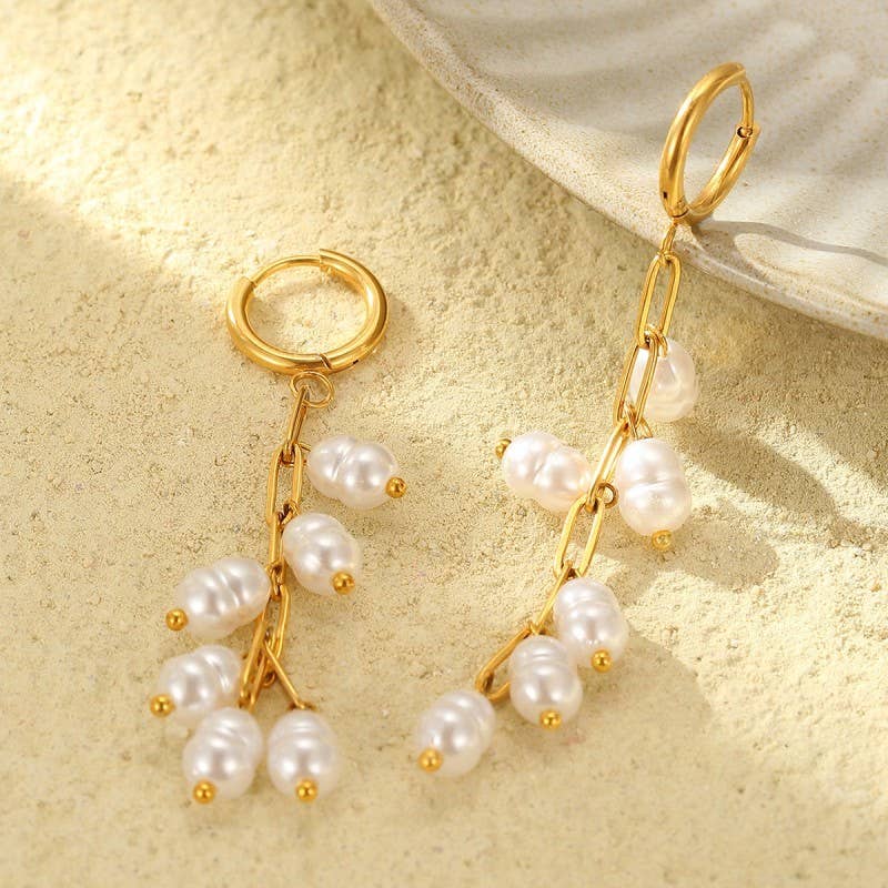 18K STAINLESS STEEL TARNISH FREE PEARL DROP EAR