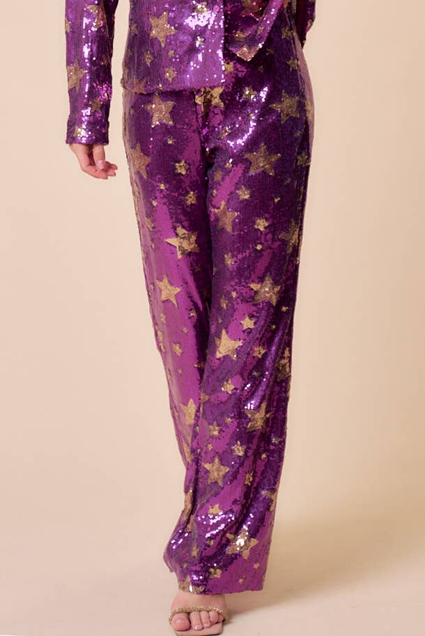 Wide Leg Star Sequin Pants