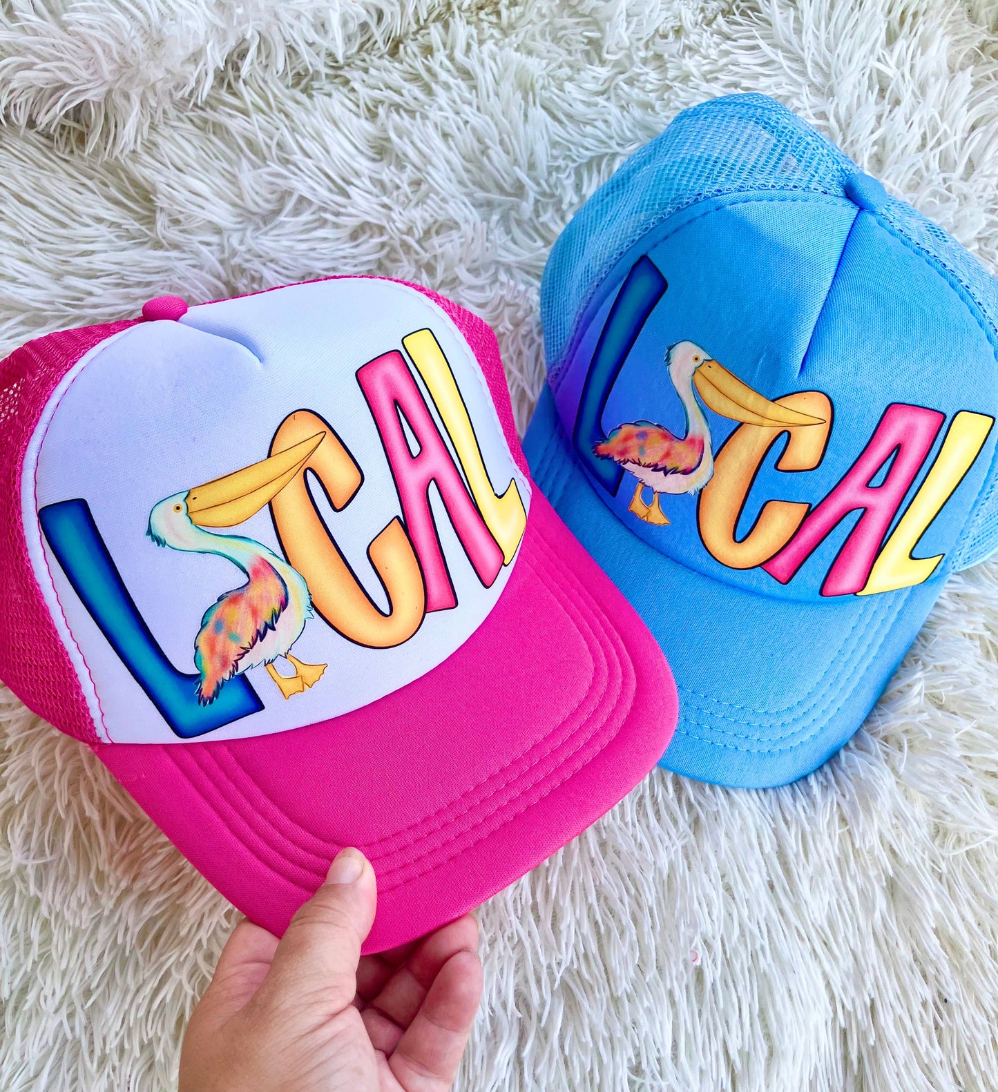 Hot Pink Local pelican trucker hat