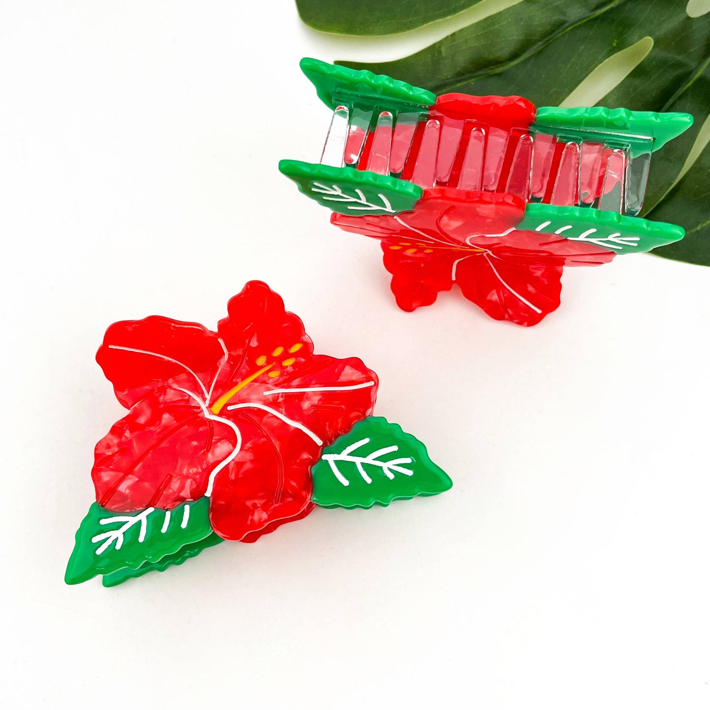 Hibiscus Flower Hair Claw Clip, Red Acetate Floral Hair Clip