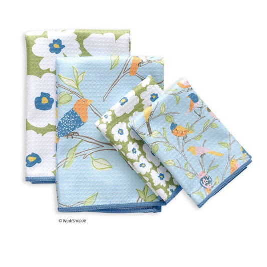 Floral Finch & Friends Towels, High Performance Waffle Weave