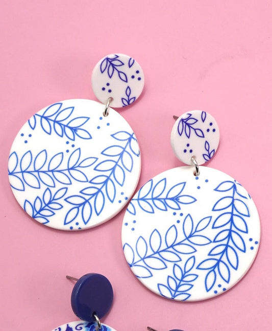 TOILE PATTERN FLORAL DROP EARRINGS