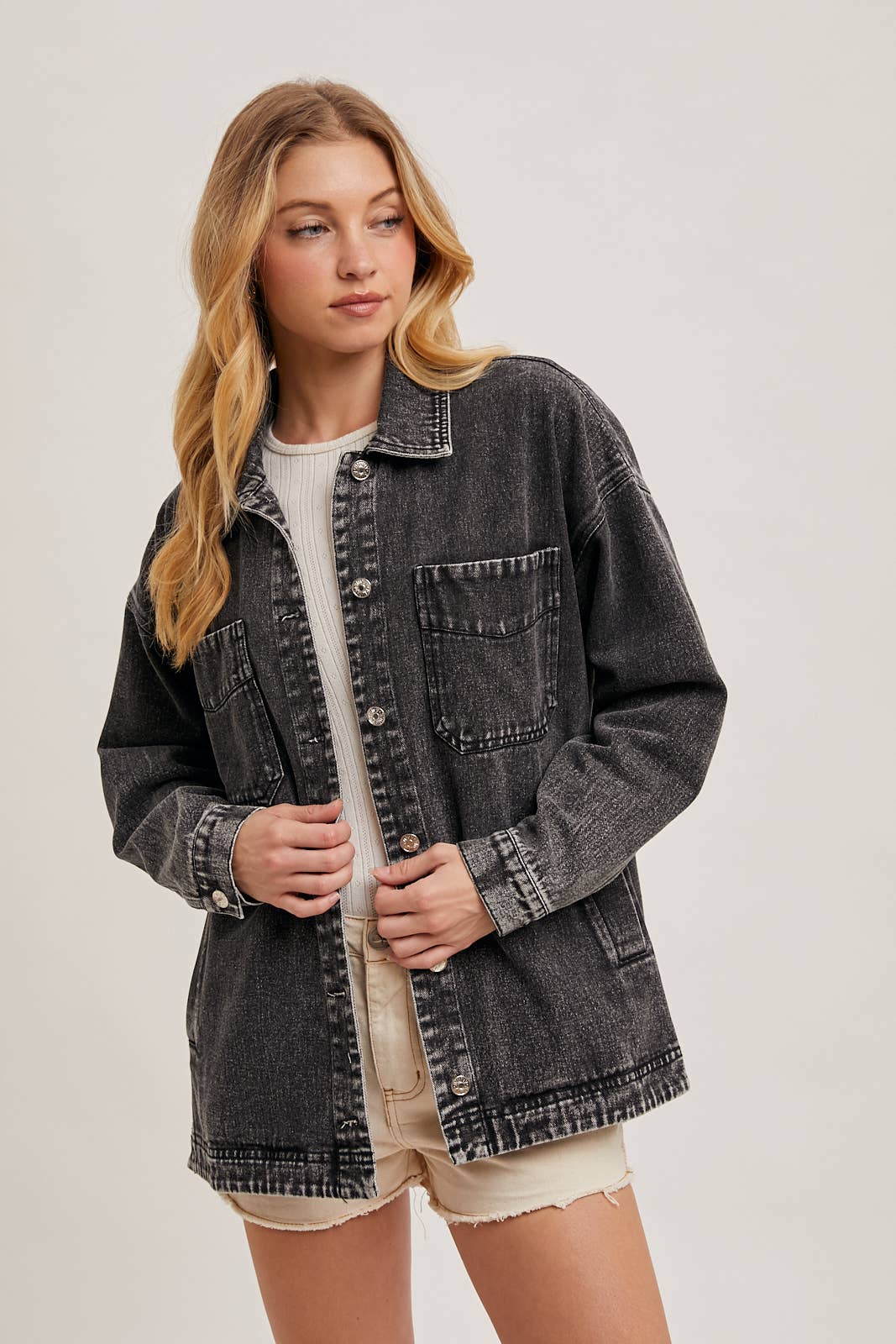 BUTTON DOWN SHIRT DENIM JACKET WITH POCKETS