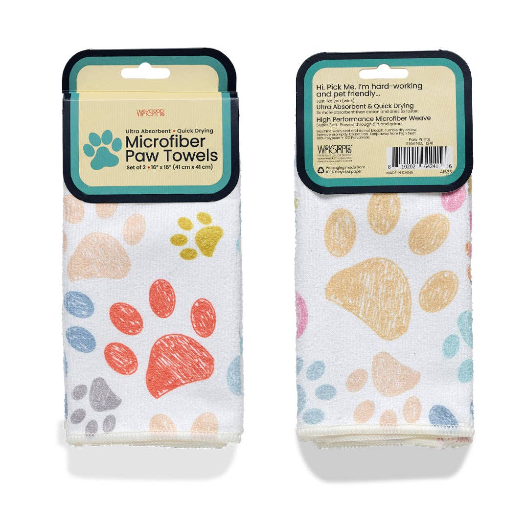 Paw Prints Microfiber Dog Paw Towels, Ultra Absorbent