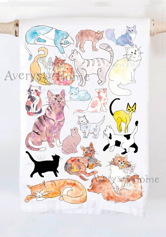 Different Cat Breeds Calico Tea Towel