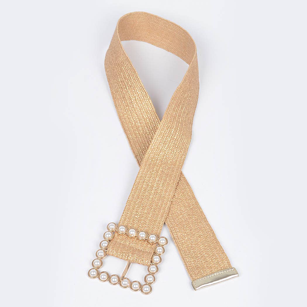 Wide Pearl Buckle Elastic Belt