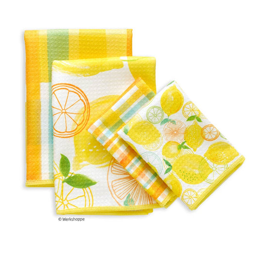 Lemon Plaid Microfiber Towel Set, All Surface Cleaning Cloth