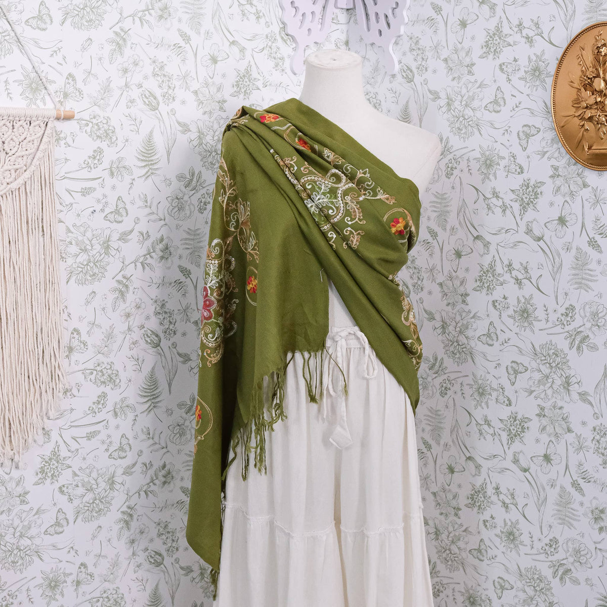 Boho Floral Paisley Embroidered Shawl Wrap