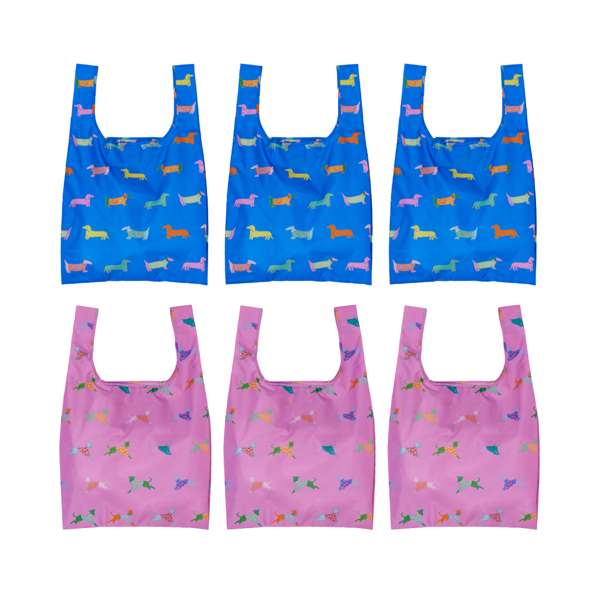 NEW! Multipack - Dogs in Blue & Pink Eco Reusable Bag 6 pcs