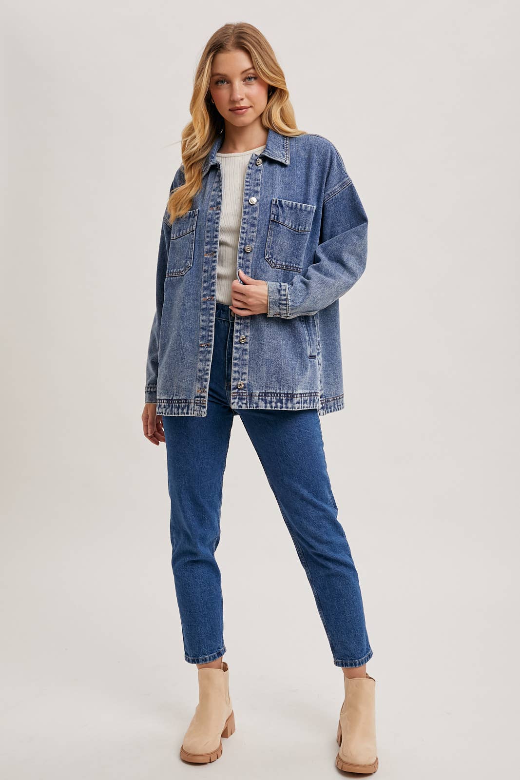 BUTTON DOWN SHIRT DENIM JACKET WITH POCKETS