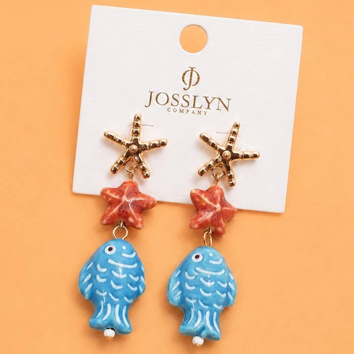 Under the Sea Ceramic Fish & Starfish Drop Earrings