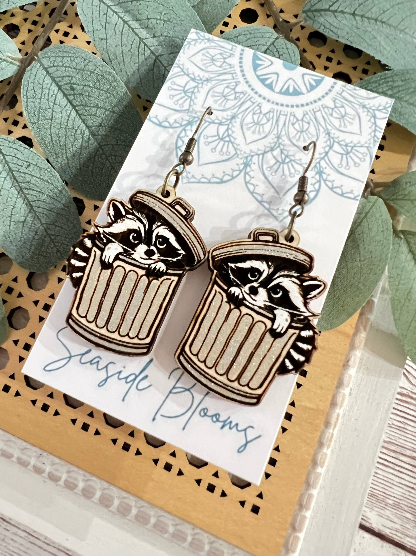 Raccoon cute hand painted lightweight maple wood 