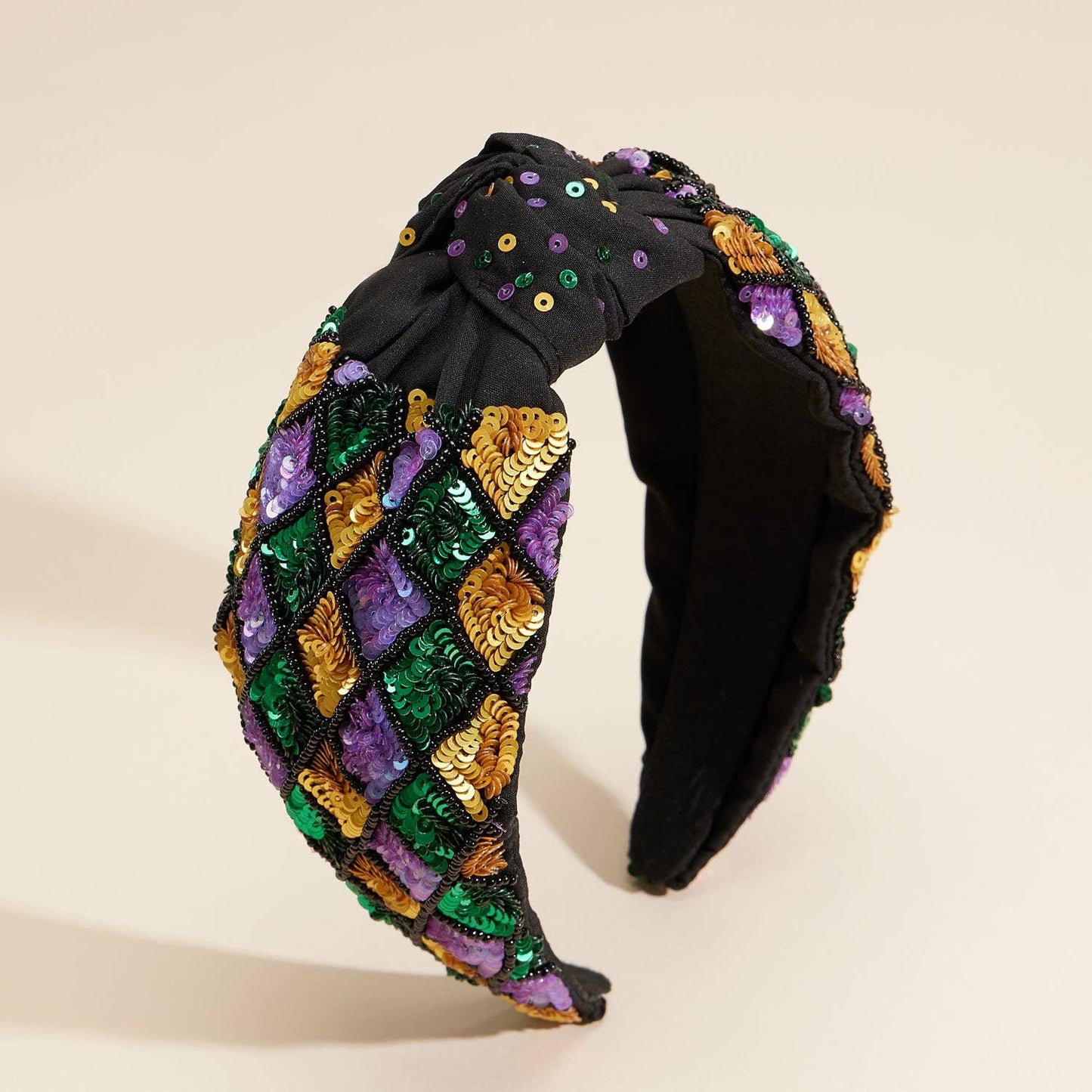 Sequin Embellished Mardi Gras Knot Headband