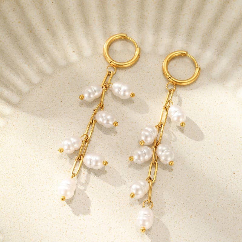 18K STAINLESS STEEL TARNISH FREE PEARL DROP EAR