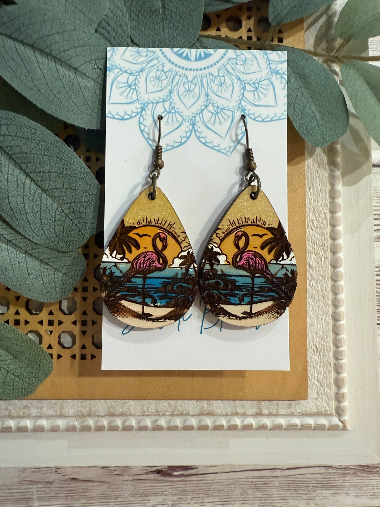 Boho handpainted lightweight maple wood earrings 
