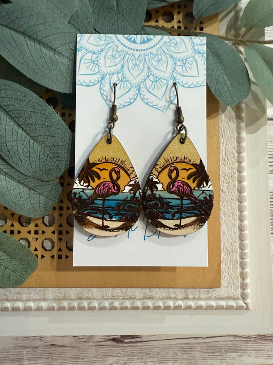 Boho handpainted lightweight maple wood earrings 