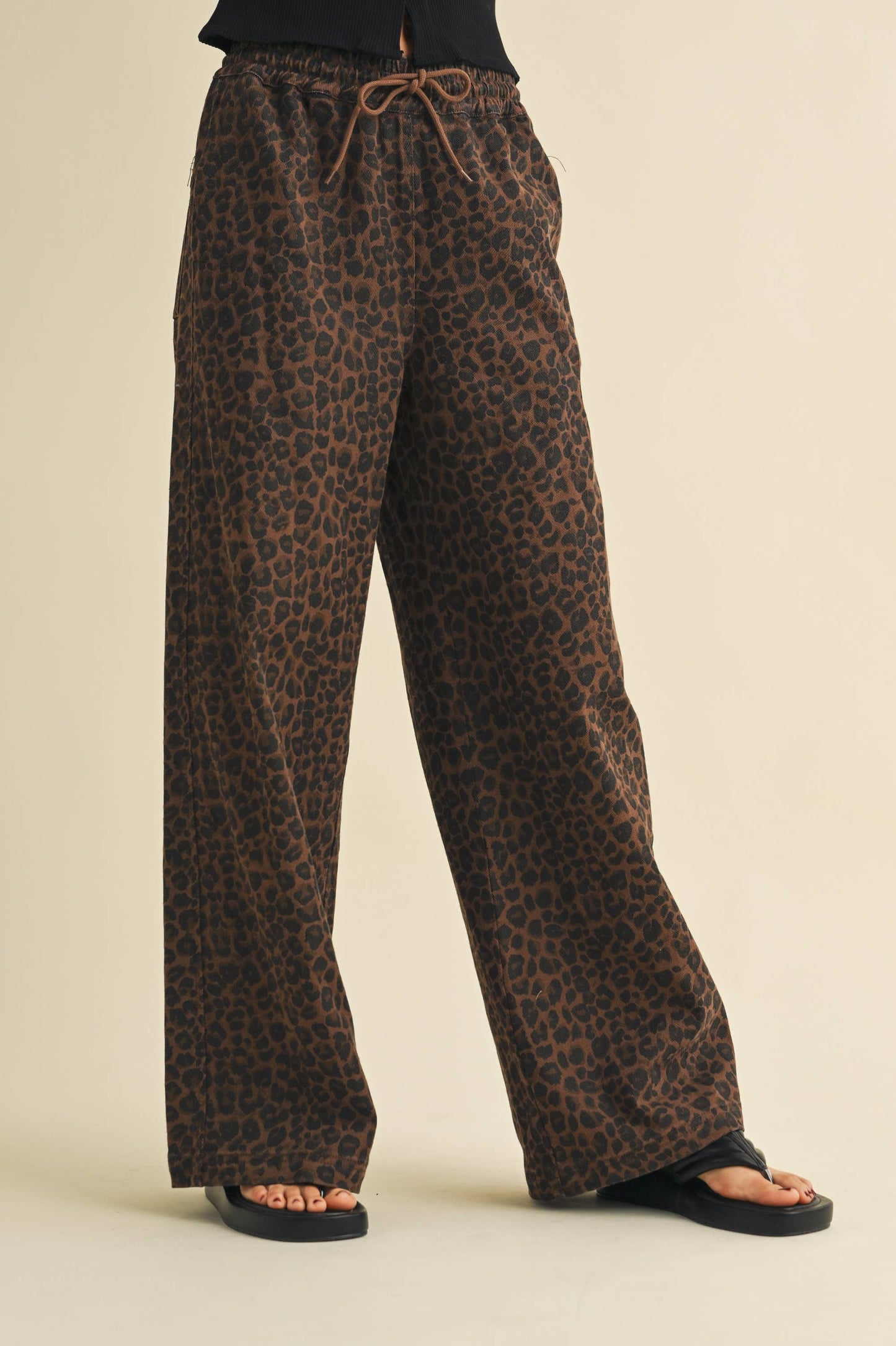 LEOPARD DENIM TRACK PANTS