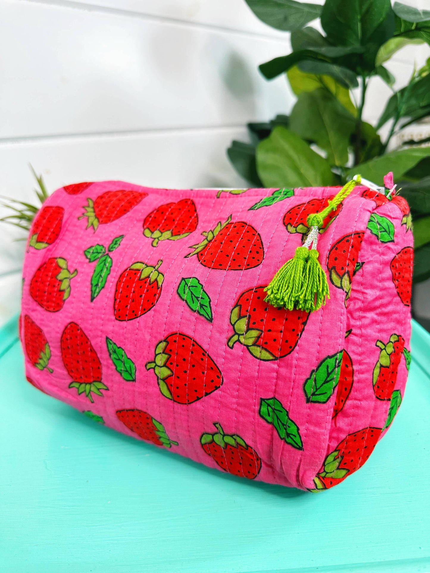 Strawberry Quilted Cosmetic Bag
