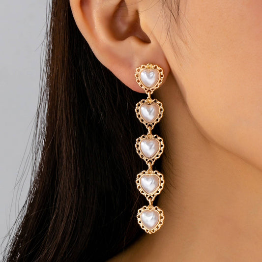 Pearl Heart Cascade Drop Earrings