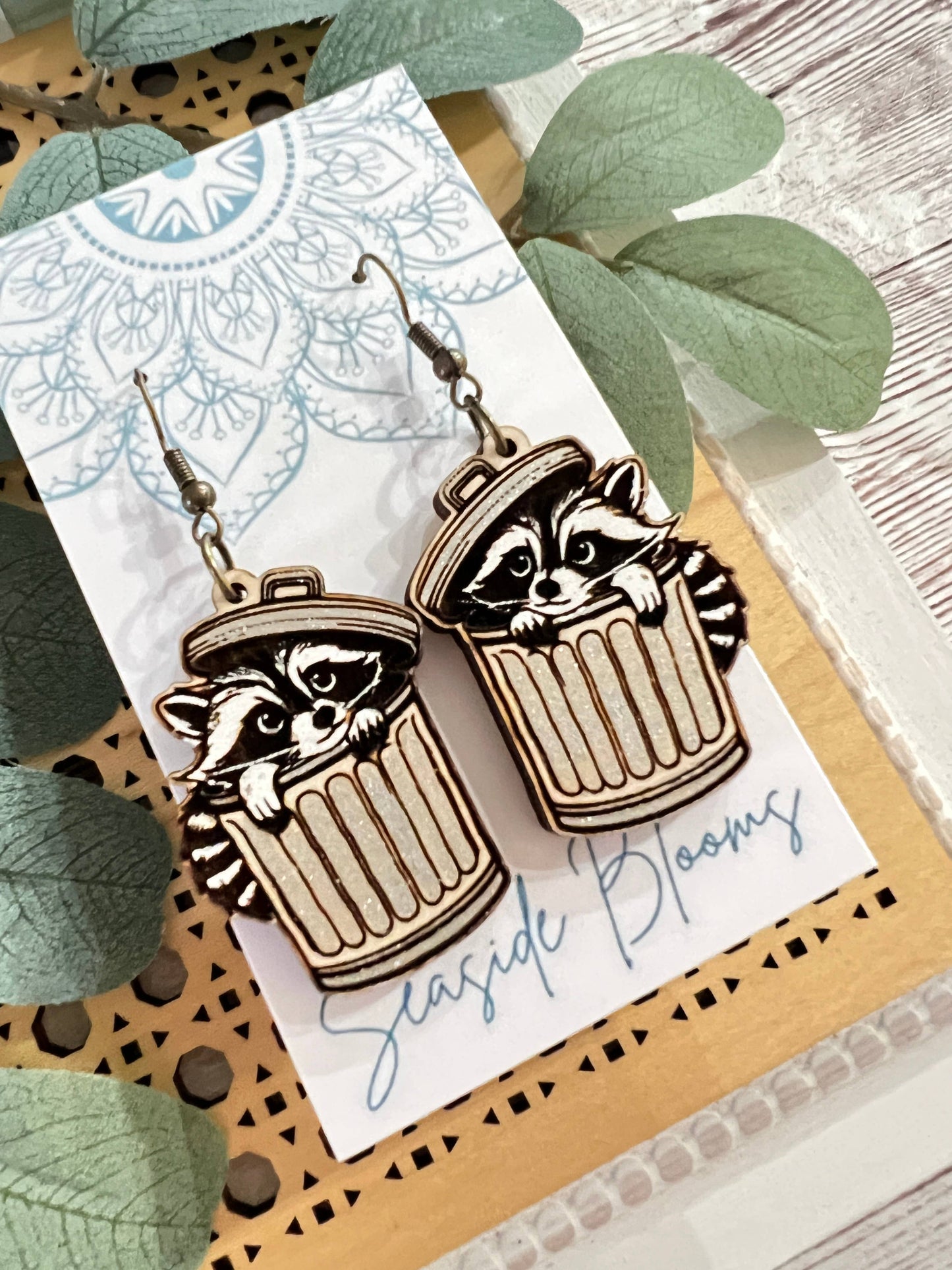 Raccoon cute hand painted lightweight maple wood 