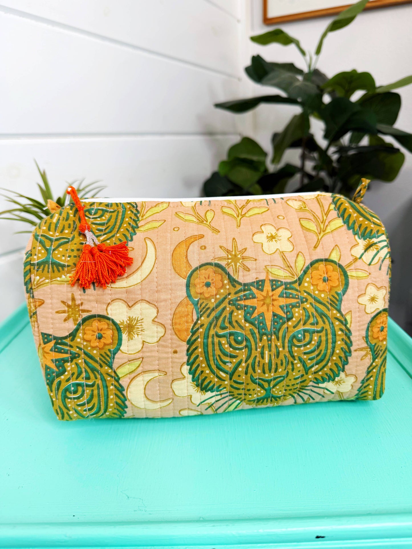 Sandstone Celestial Tiger Quilted Cosmetics Bag