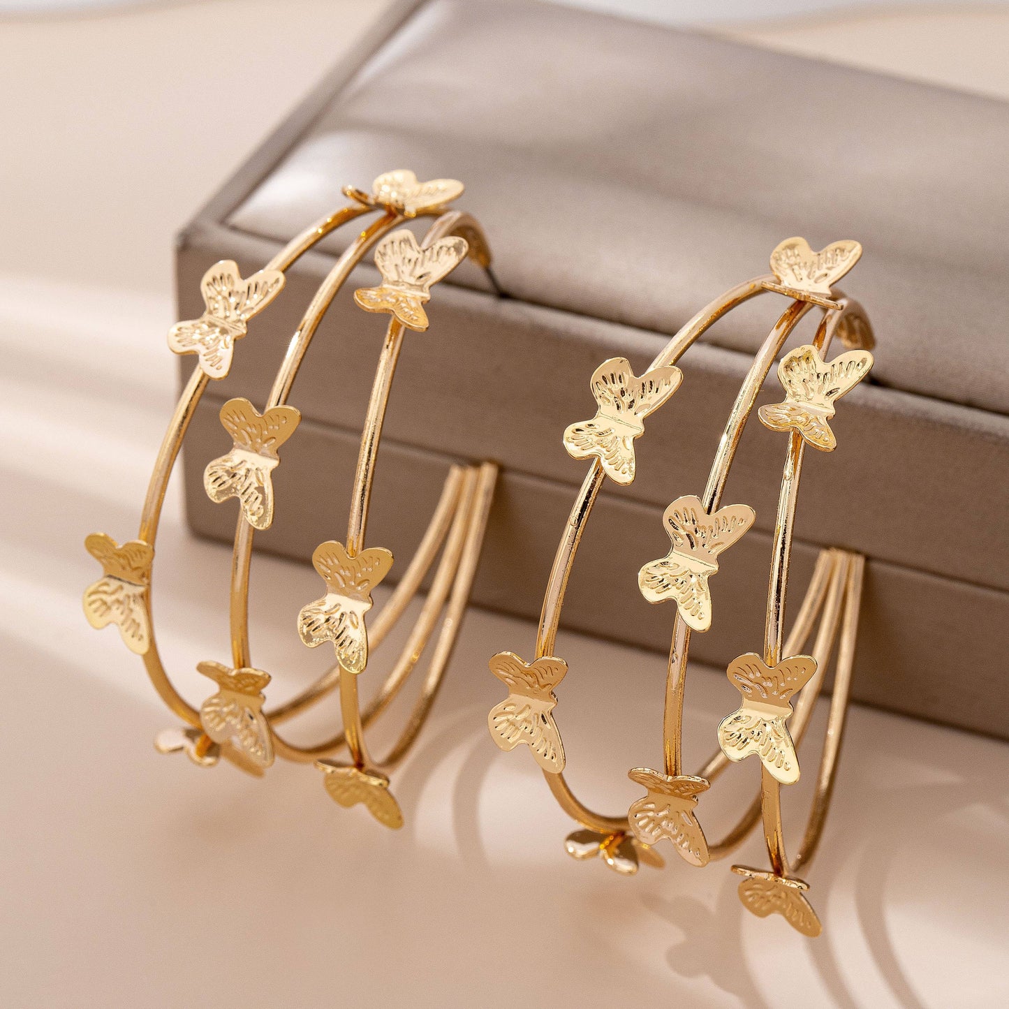 Triple Butterfly Hoop Earrings